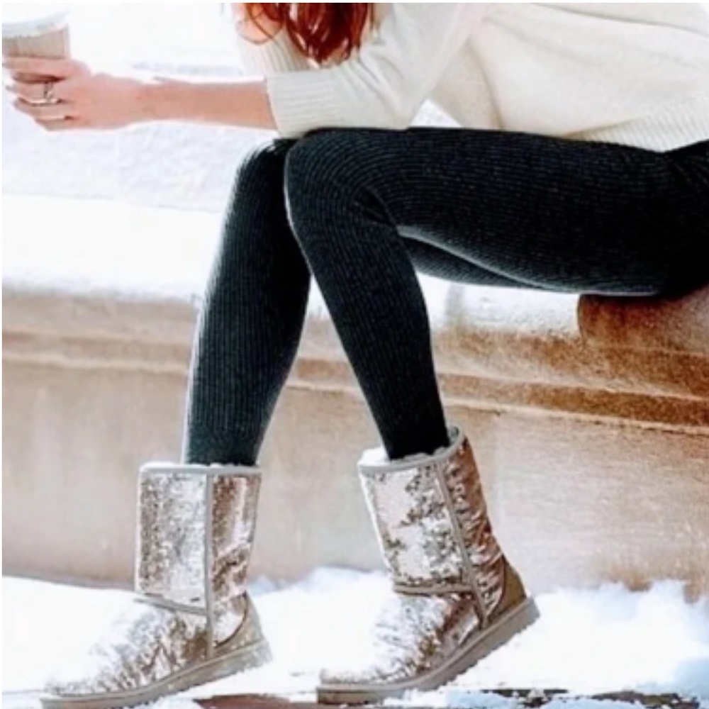 UGG Classic Short Cosmos Sequin Silver Boots